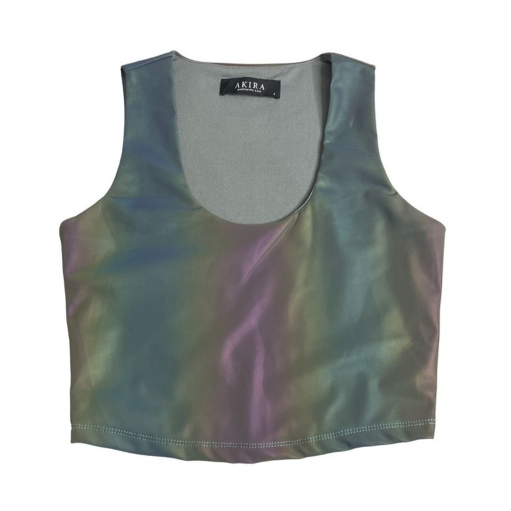 AKIRA Oil Spill Crop Top Womens Small Iridescent Metallic Holographic Y2K Cyber